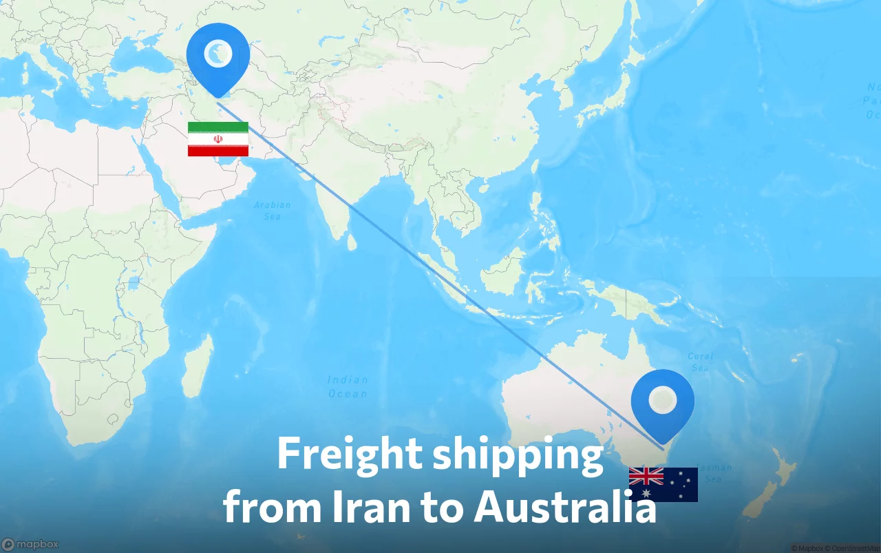 Shipping route from Iran to Australia