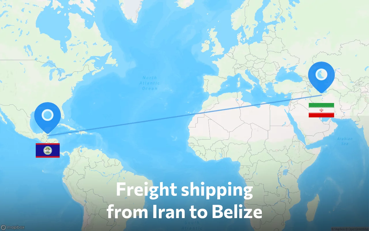 Shipping route from Iran to Belize