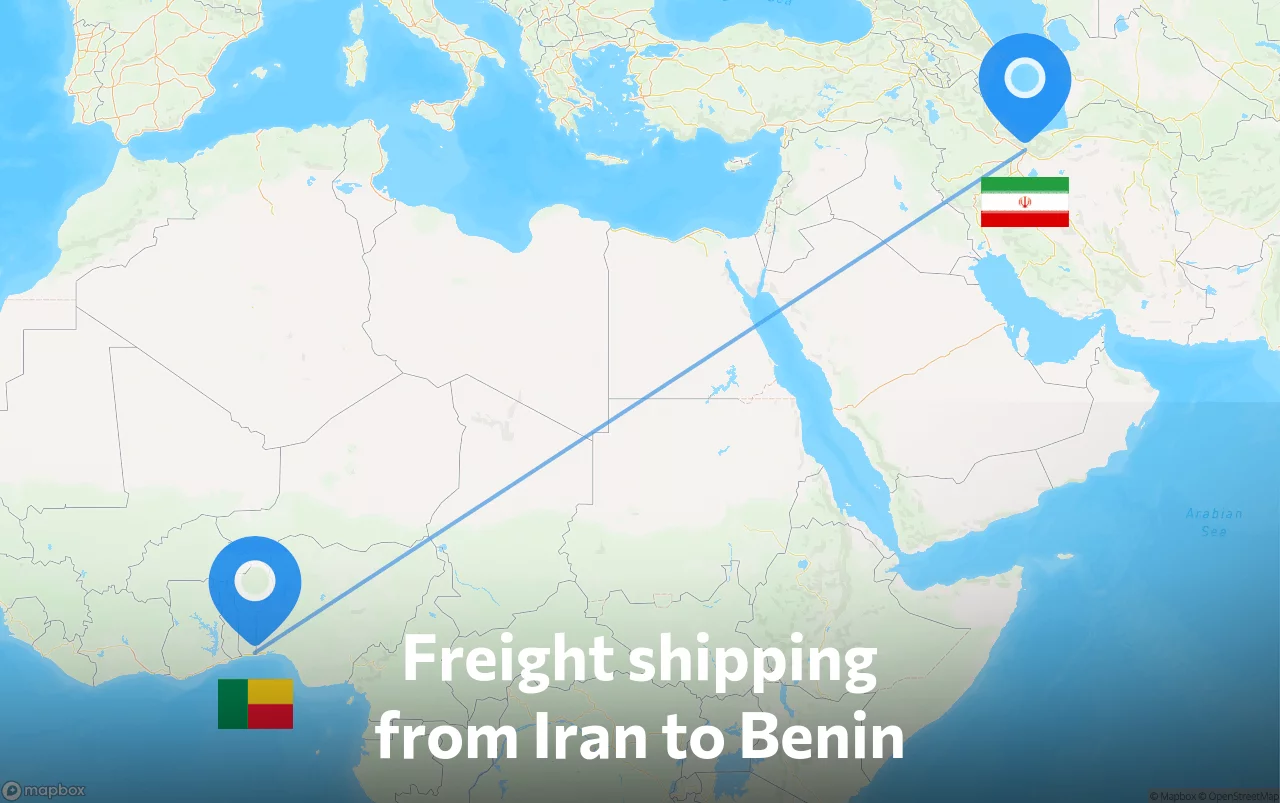 Shipping route from Iran to Benin