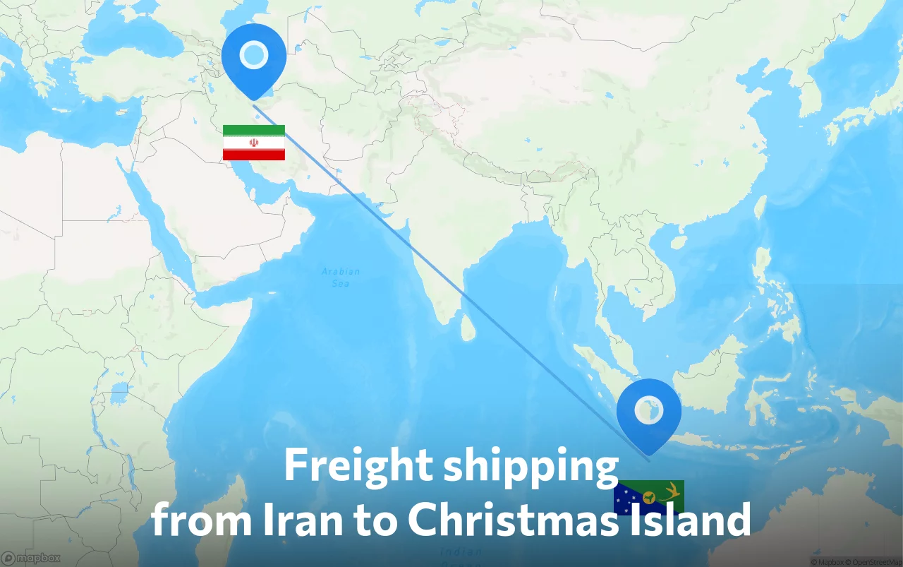 Shipping route from Iran to Christmas Island