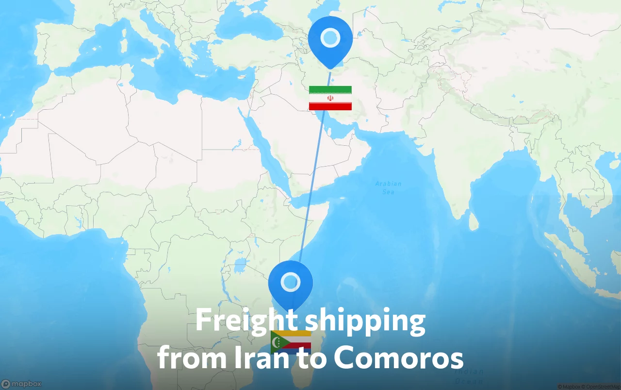 Shipping route from Iran to Comoros