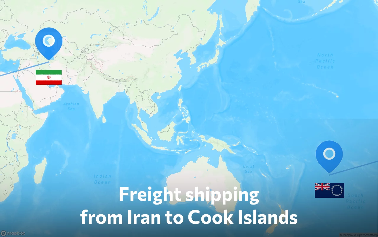 Shipping route from Iran to Cook Islands