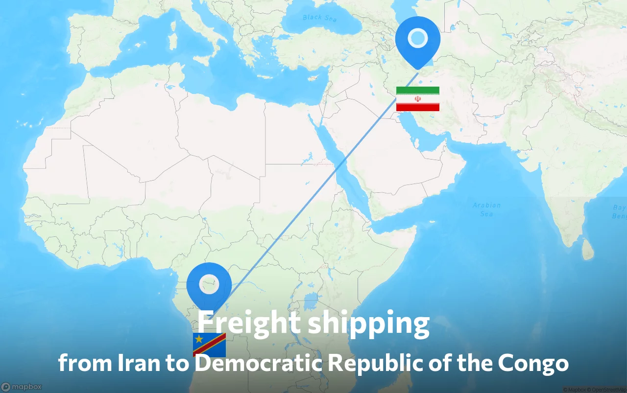 Shipping route from Iran to Democratic Republic of the Congo