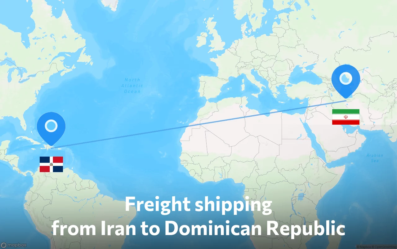 Shipping route from Iran to Dominican Republic