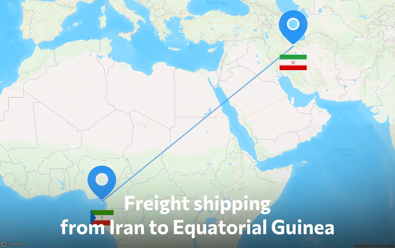 Shipping route from Iran to Equatorial Guinea