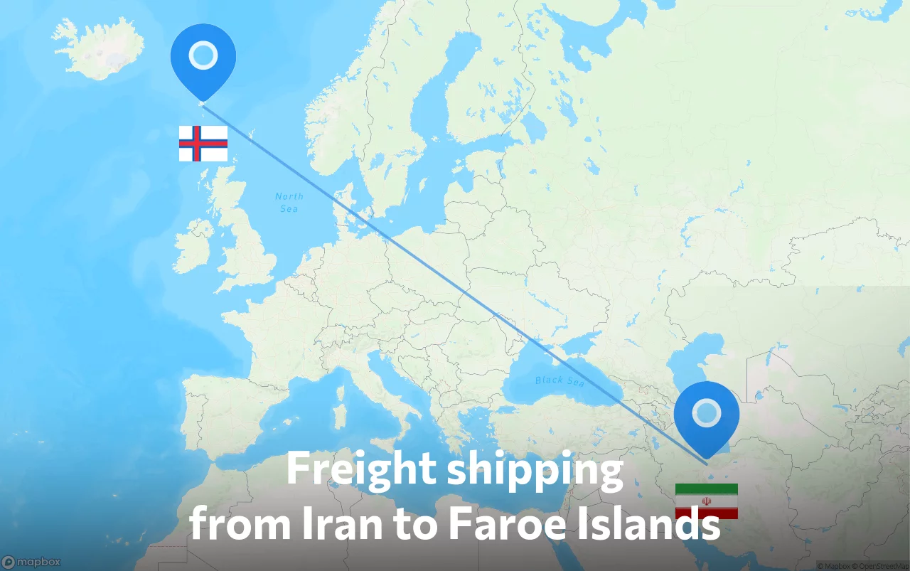 Shipping route from Iran to Faroe Islands