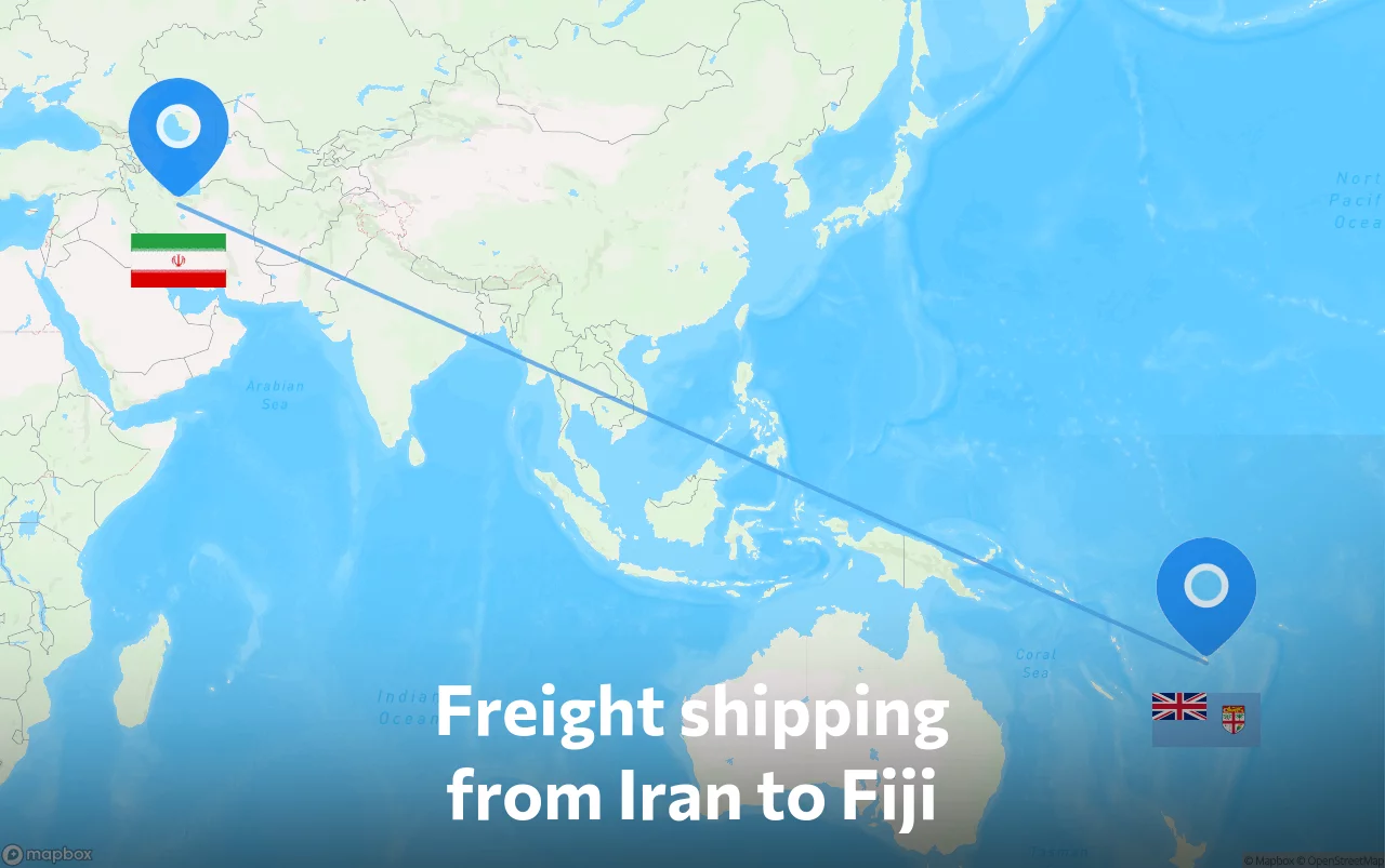 Shipping route from Iran to Fiji
