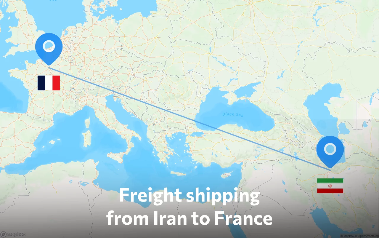 Shipping route from Iran to France