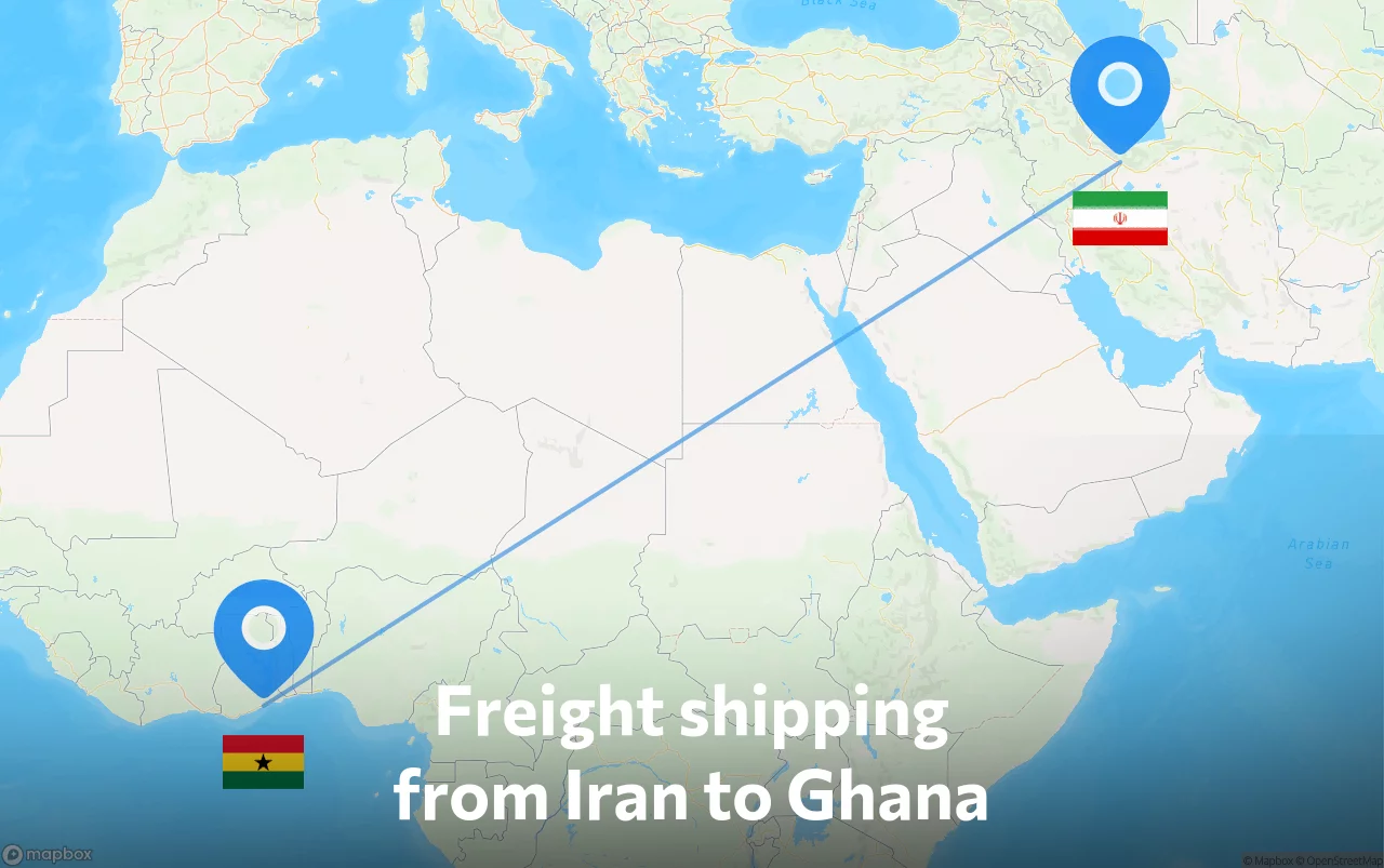Shipping route from Iran to Ghana