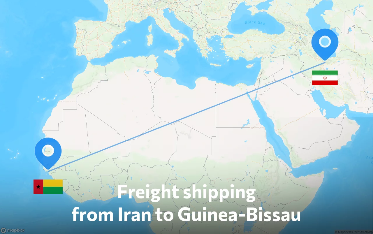 Shipping route from Iran to Guinea-Bissau
