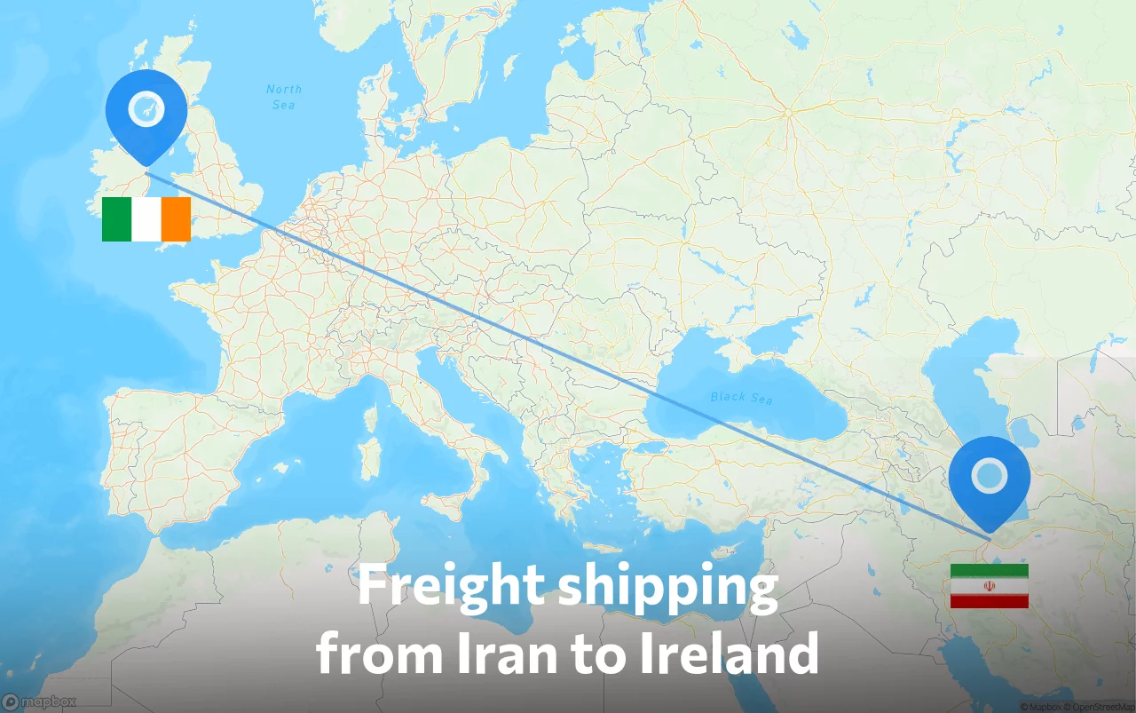 Shipping route from Iran to Ireland
