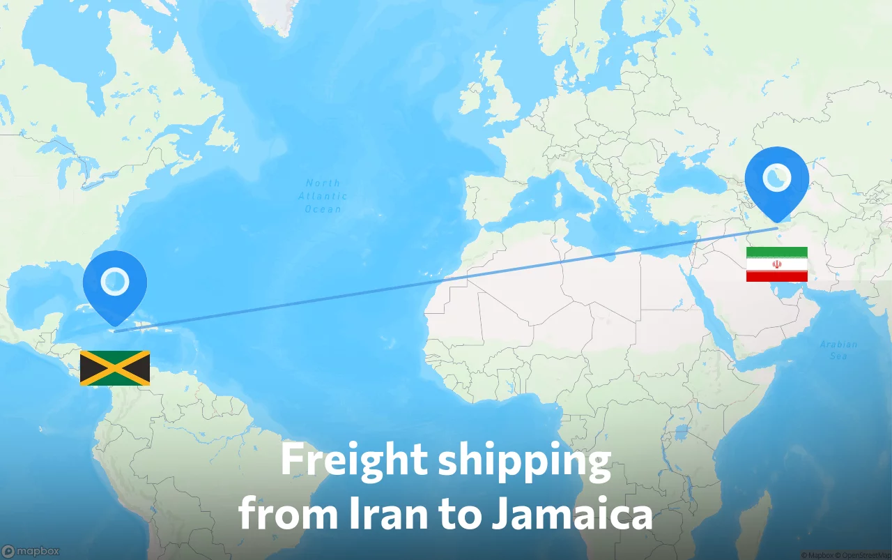 Shipping route from Iran to Jamaica