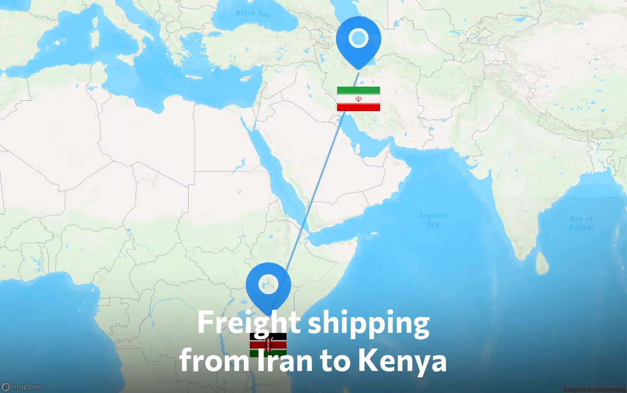 Shipping route from Iran to Kenya
