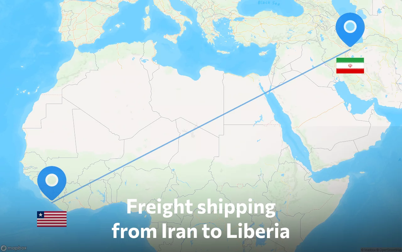 Shipping route from Iran to Liberia