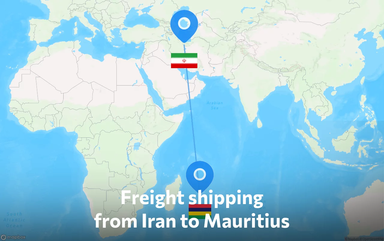 Shipping route from Iran to Mauritius