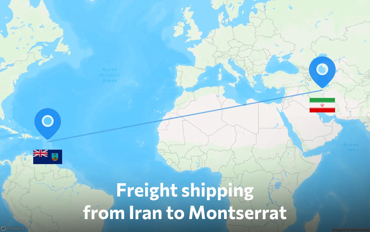 Shipping route from Iran to Montserrat