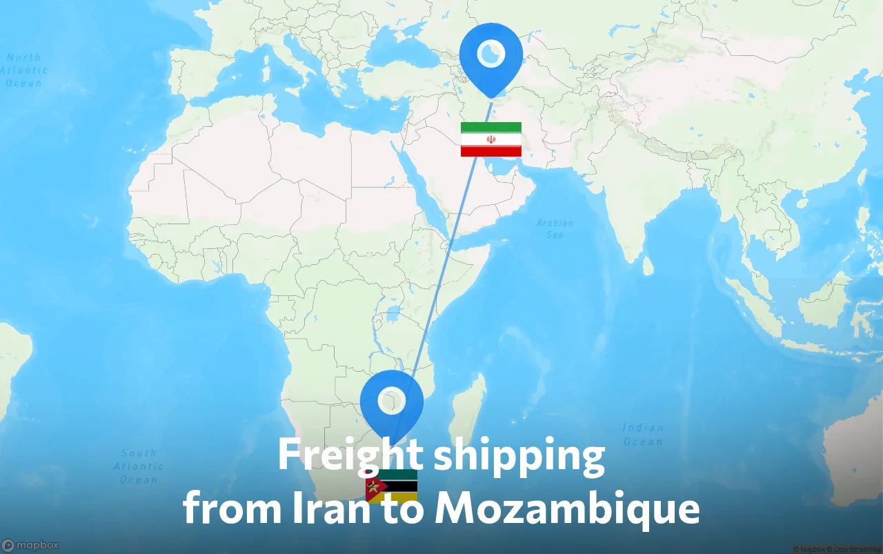 Shipping route from Iran to Mozambique