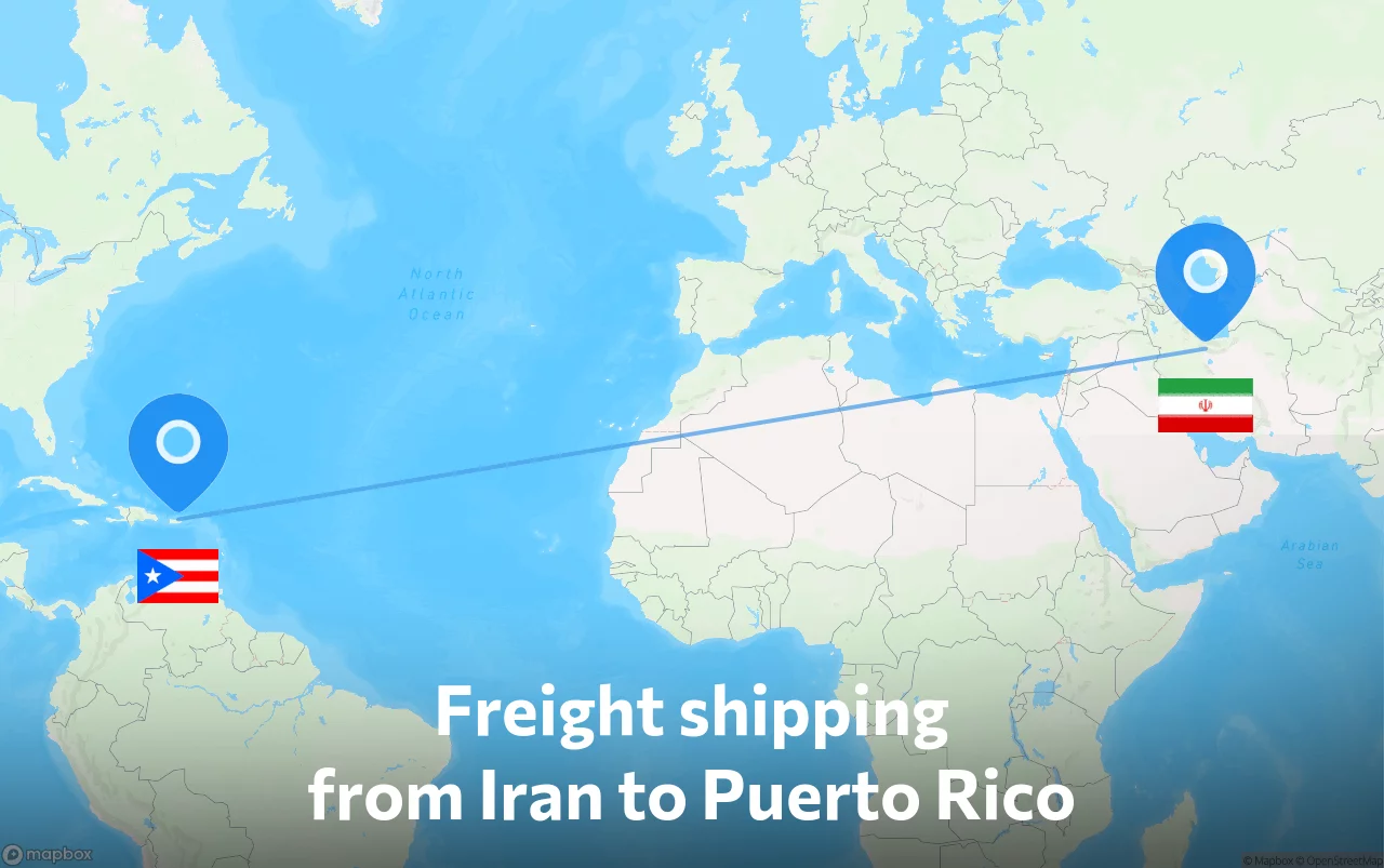 Shipping route from Iran to Puerto Rico