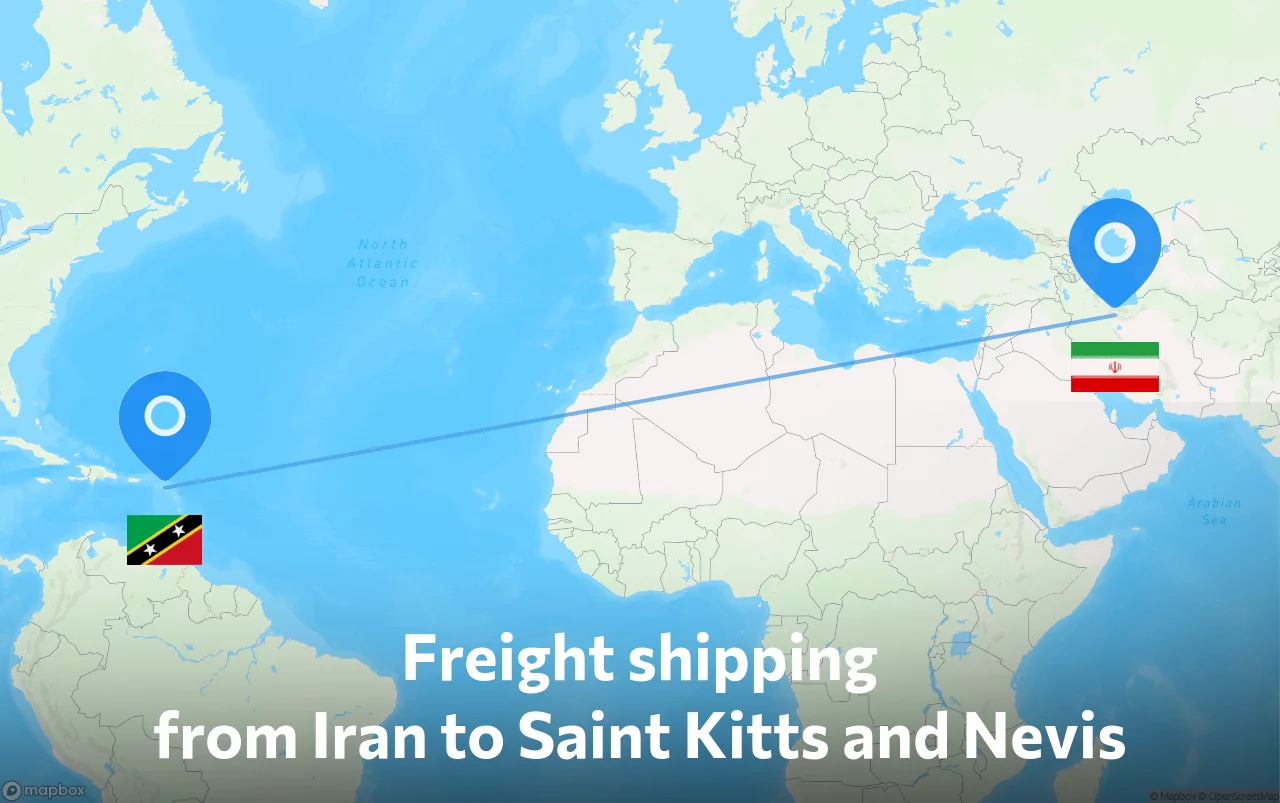 Shipping route from Iran to Saint Kitts and Nevis