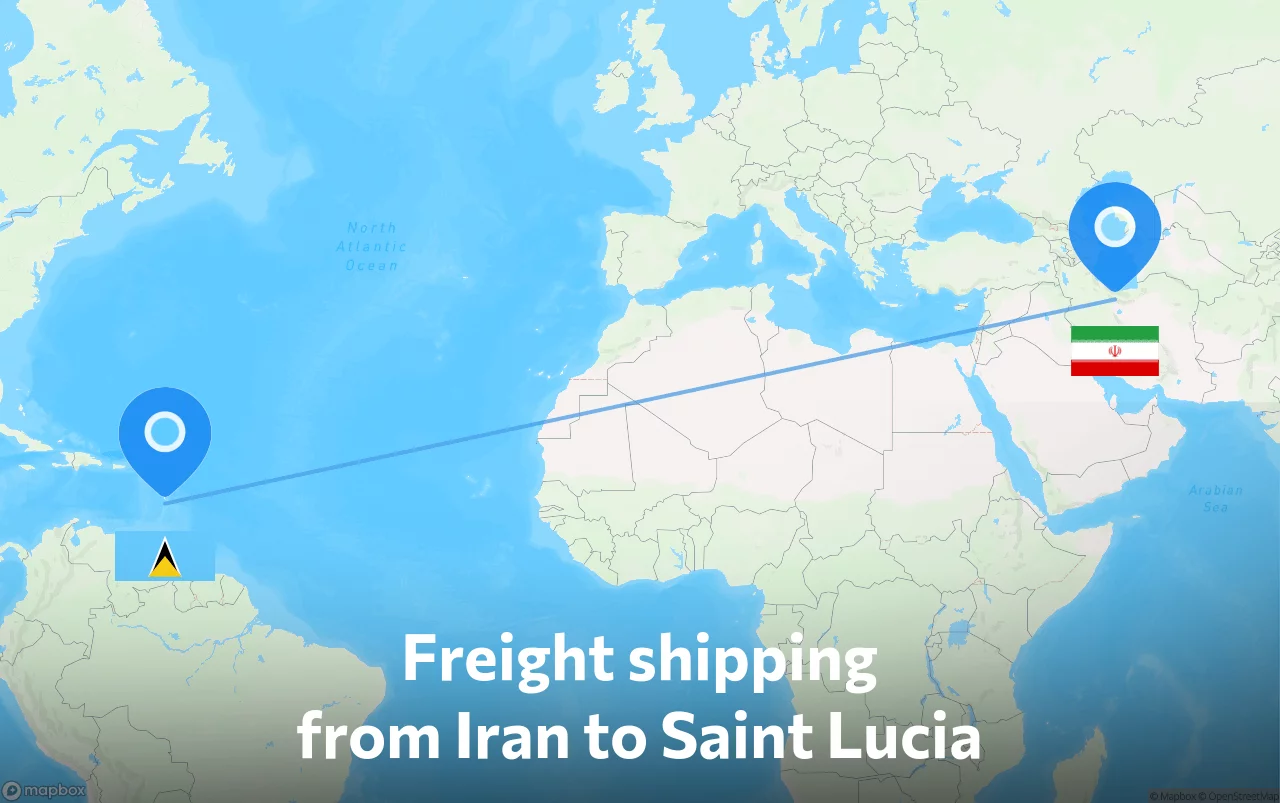 Shipping route from Iran to Saint Lucia