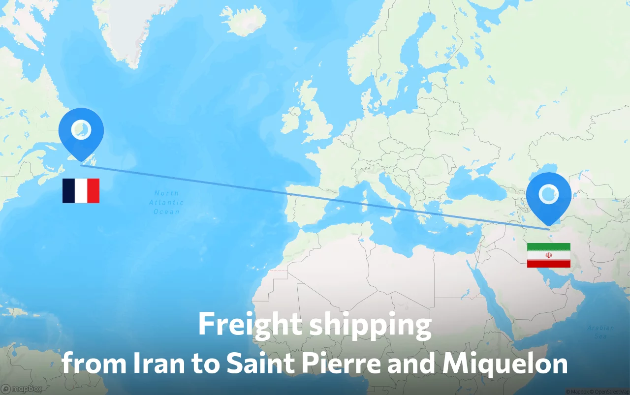 Shipping route from Iran to Saint Pierre and Miquelon
