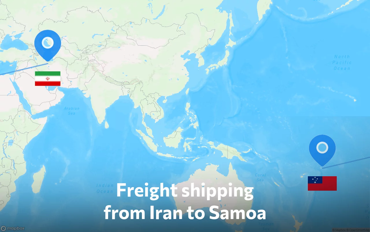 Shipping route from Iran to Samoa
