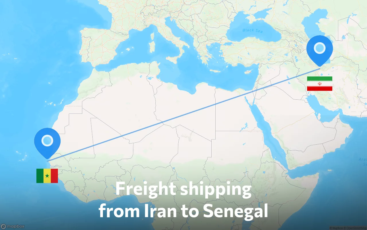 Shipping route from Iran to Senegal