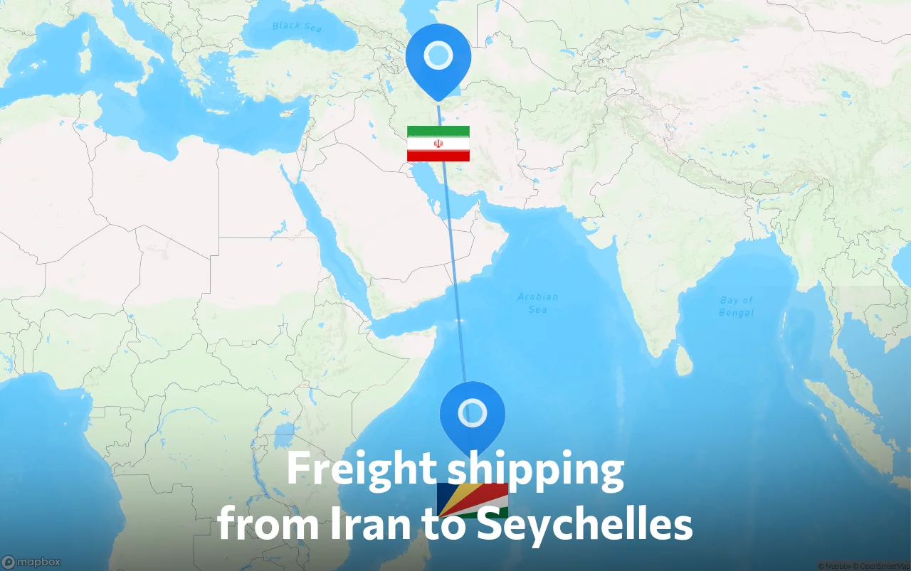 Shipping route from Iran to Seychelles