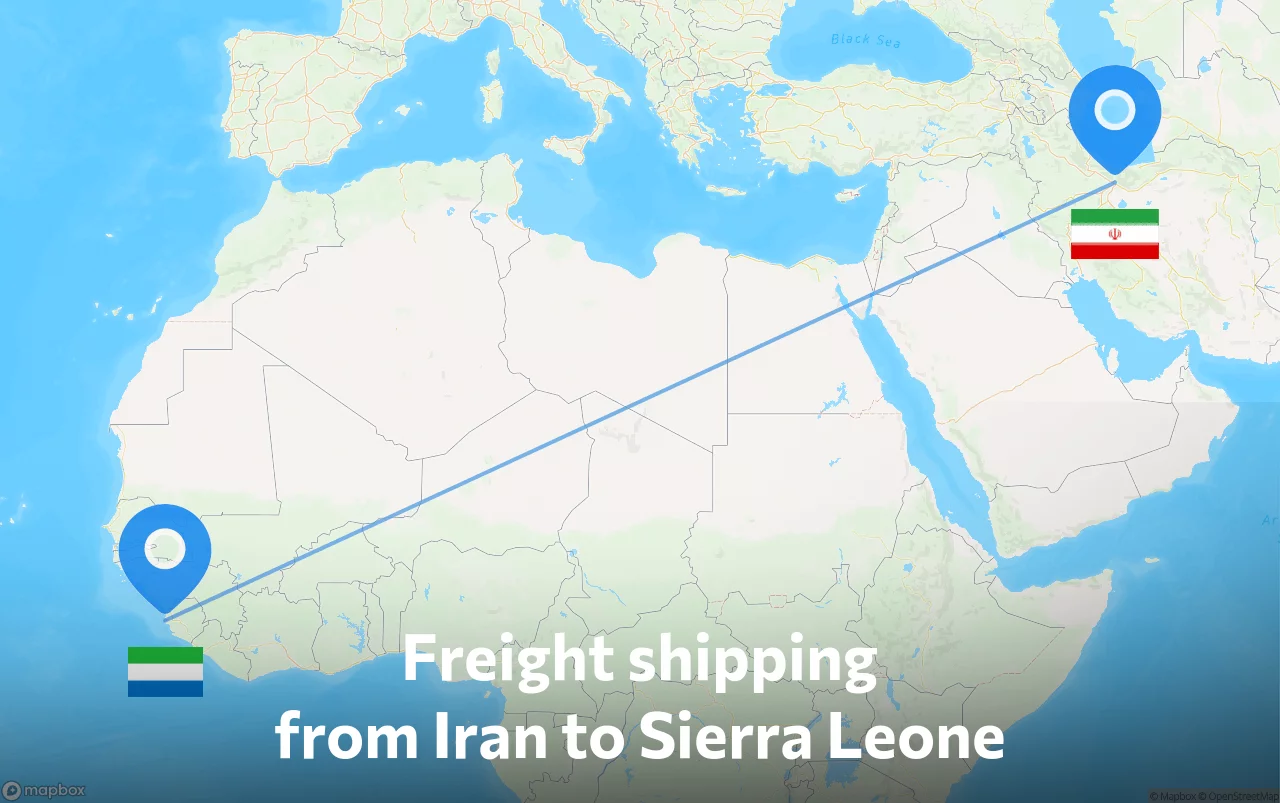 Shipping route from Iran to Sierra Leone