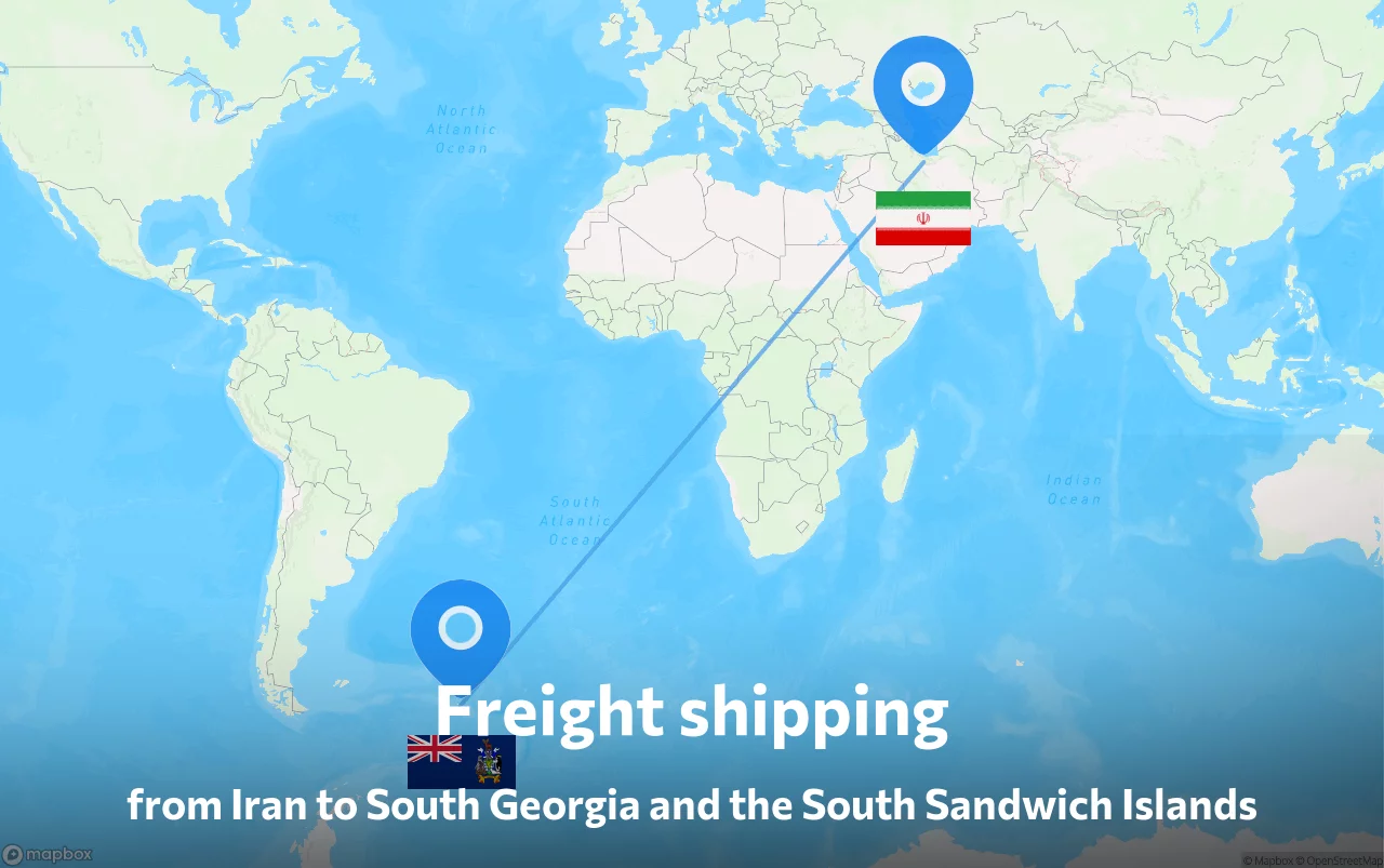 Shipping route from Iran to South Georgia and the South Sandwich Islands