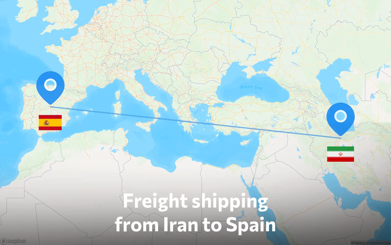 Shipping route from Iran to Spain
