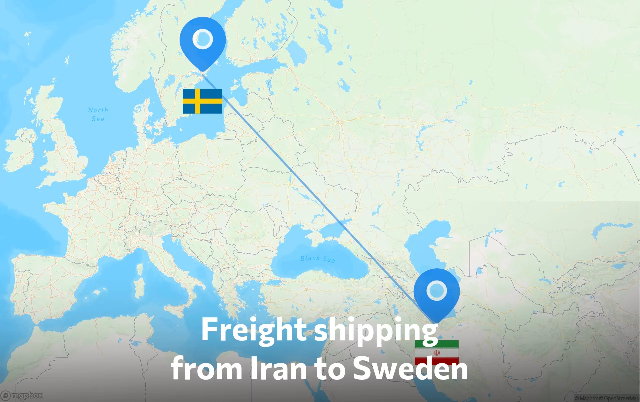 Shipping route from Iran to Sweden