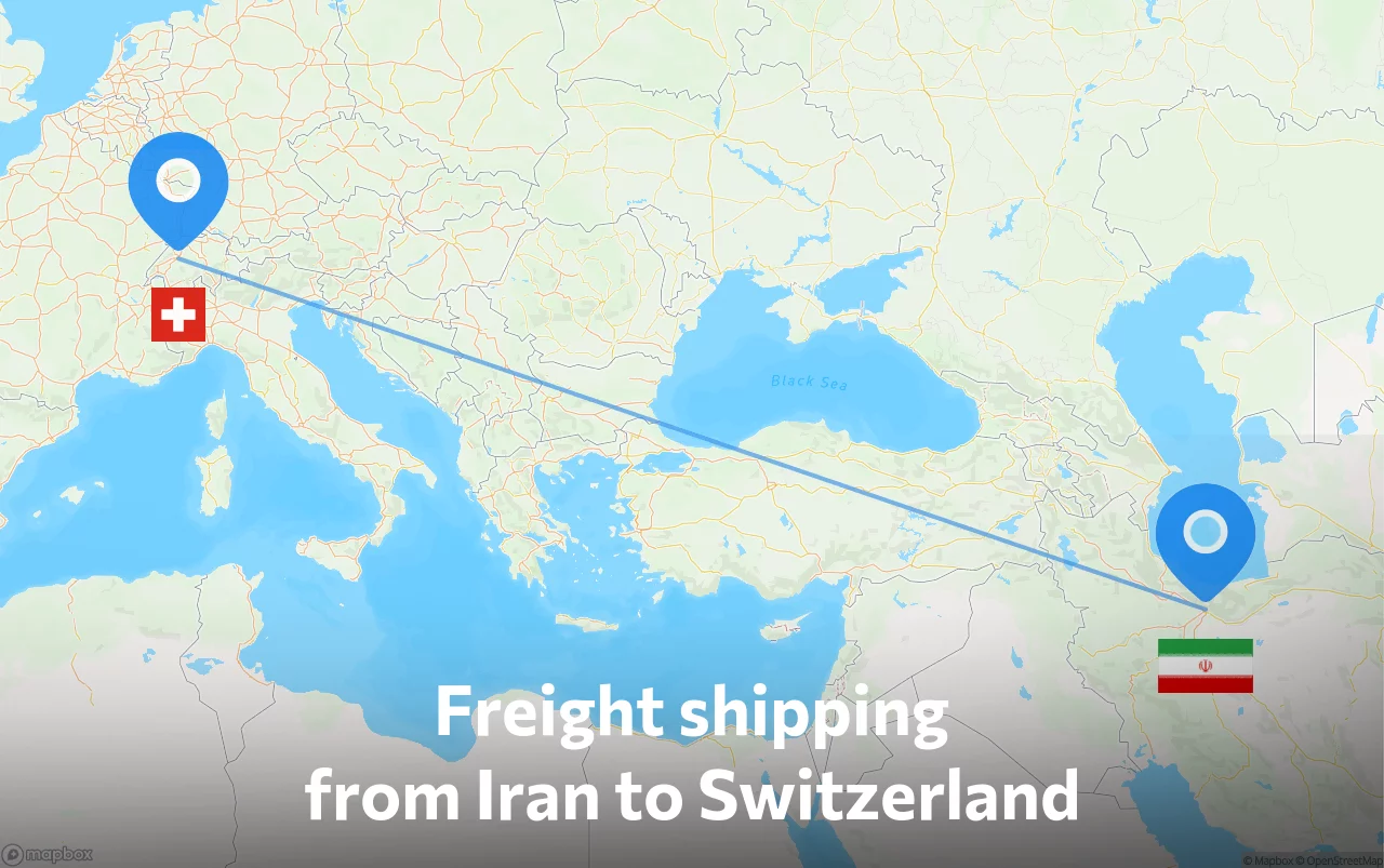 Shipping route from Iran to Switzerland