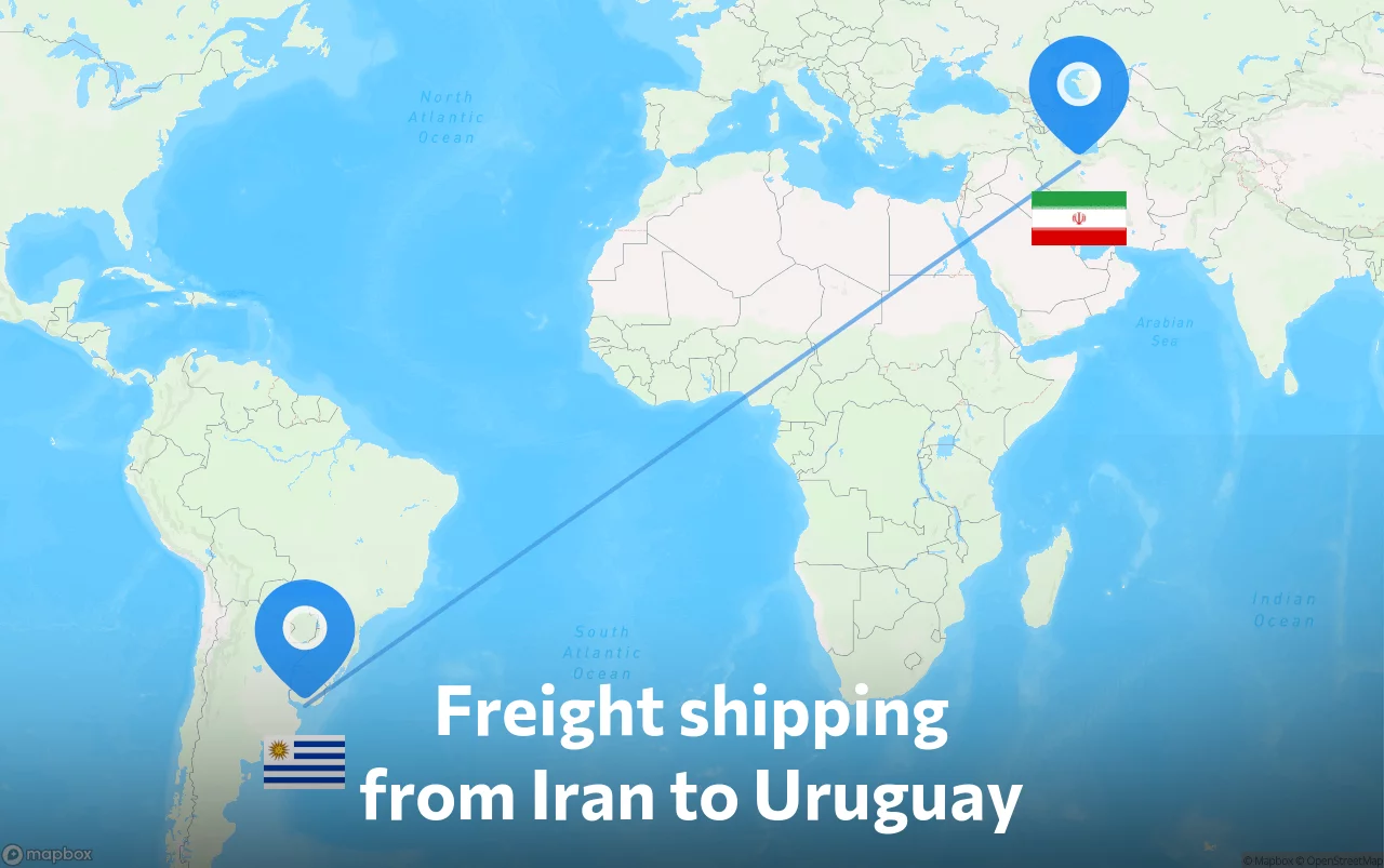 Shipping route from Iran to Uruguay