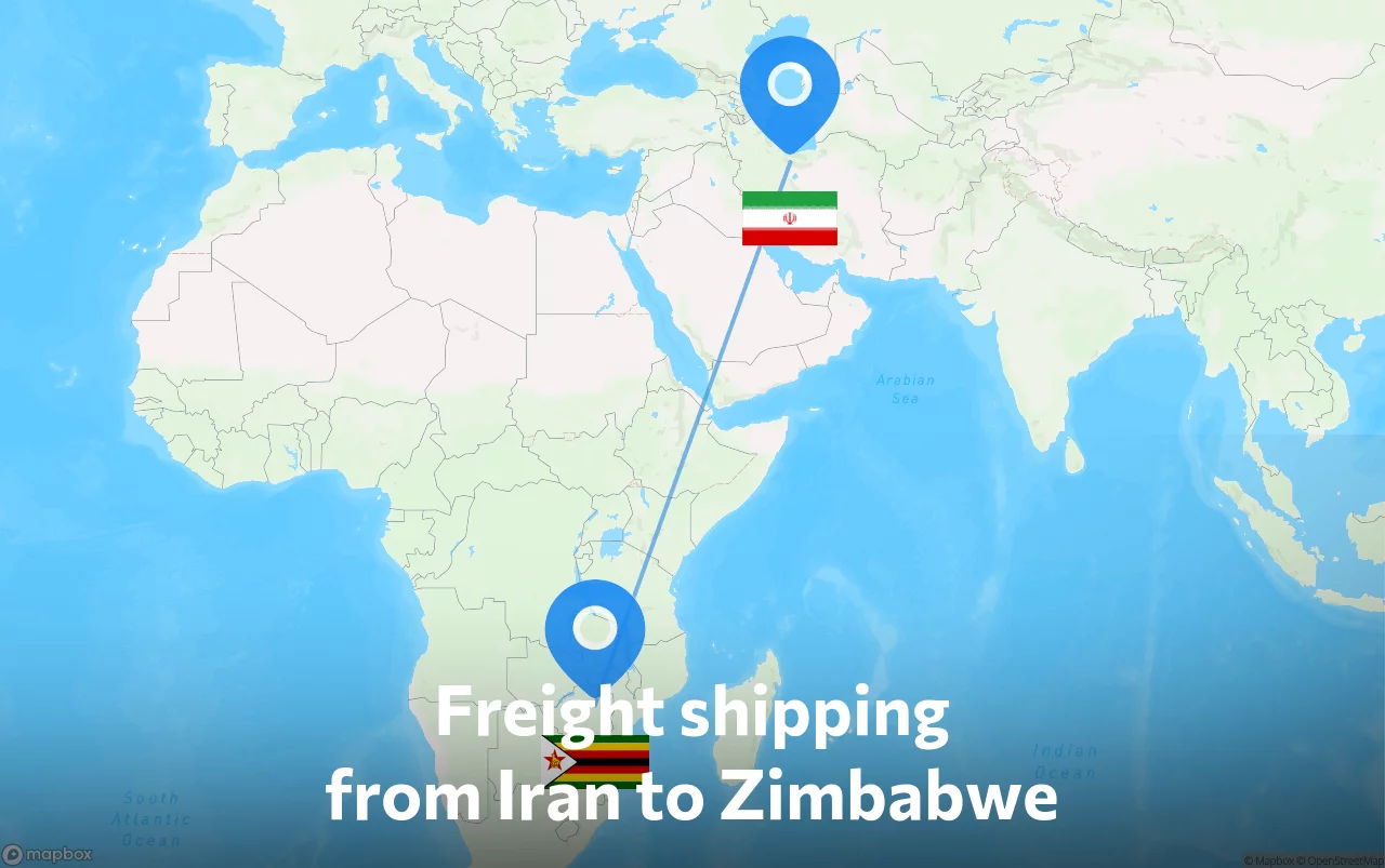 Shipping route from Iran to Zimbabwe