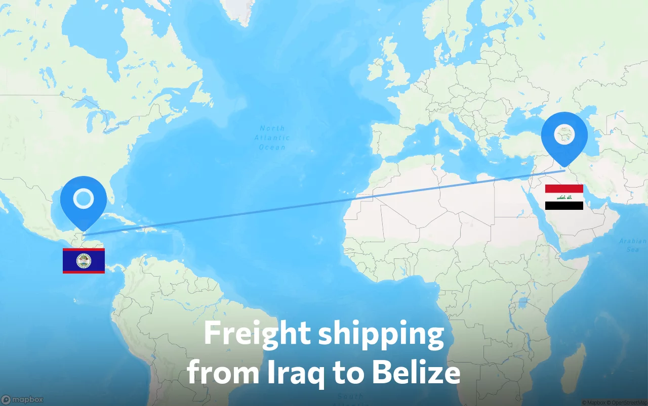 Shipping route from Iraq to Belize