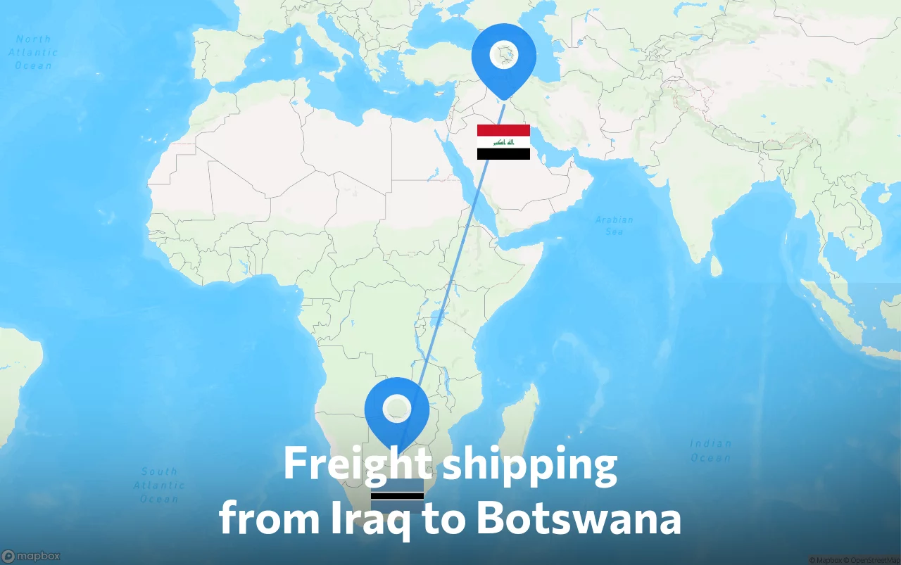 Shipping route from Iraq to Botswana