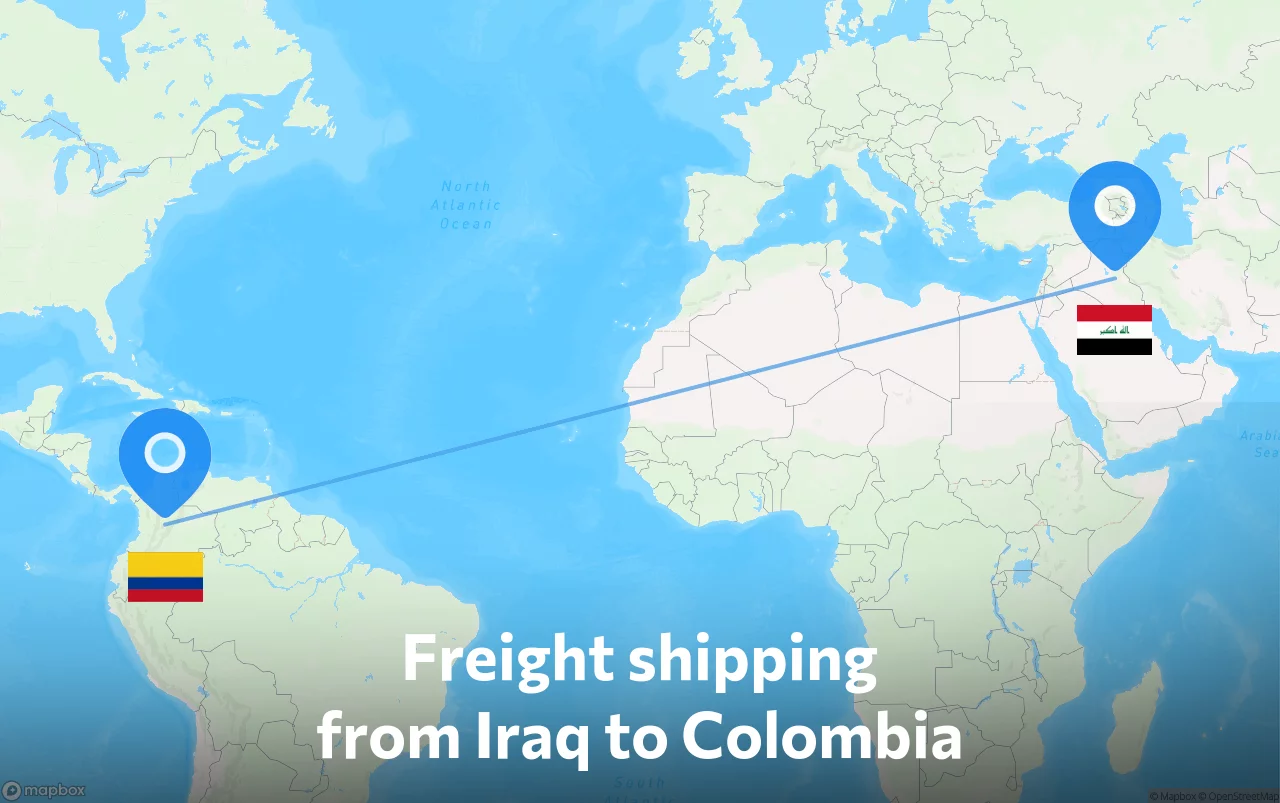 Shipping route from Iraq to Colombia