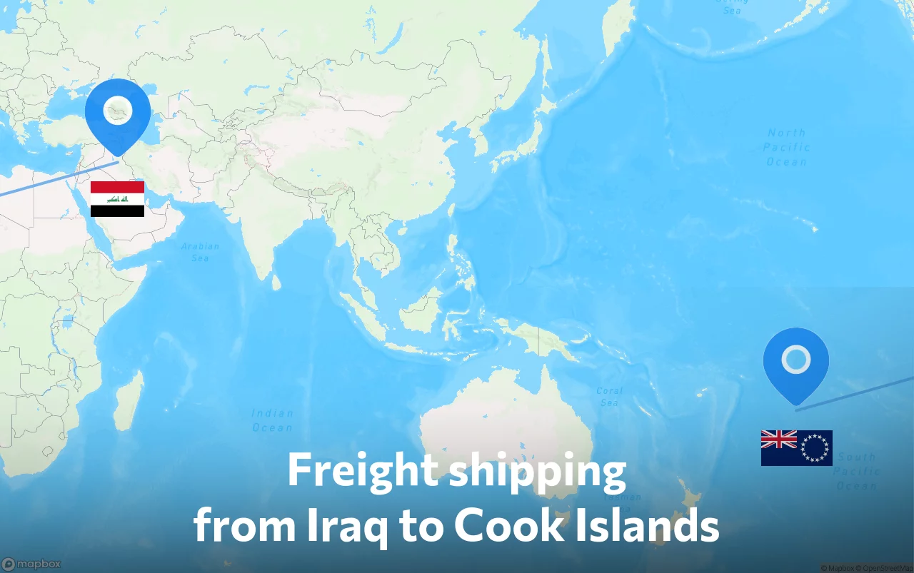 Shipping route from Iraq to Cook Islands