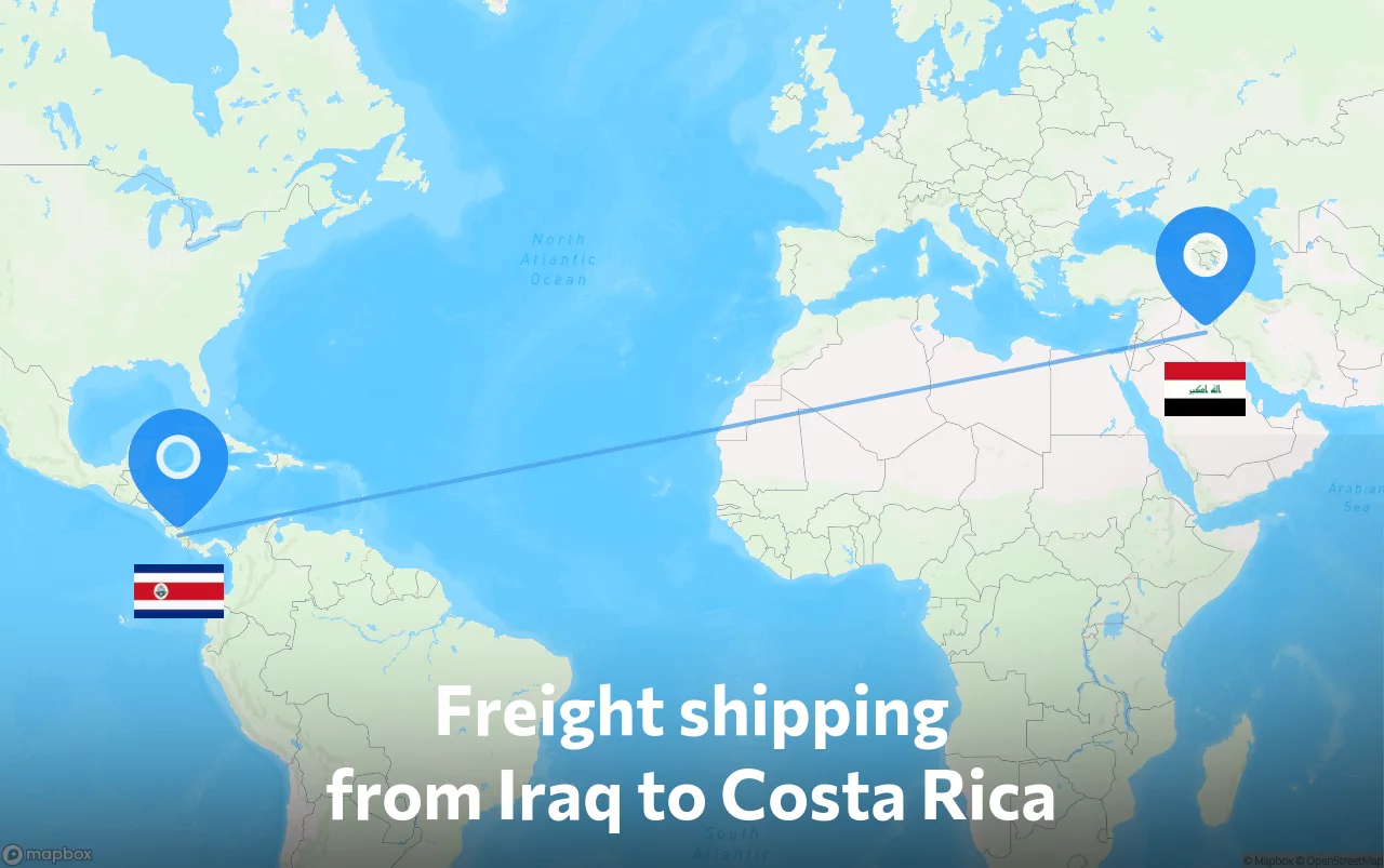 Shipping route from Iraq to Costa Rica