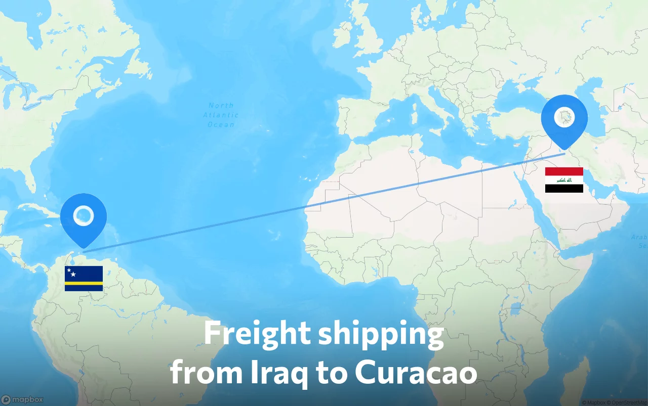 Shipping route from Iraq to Curacao