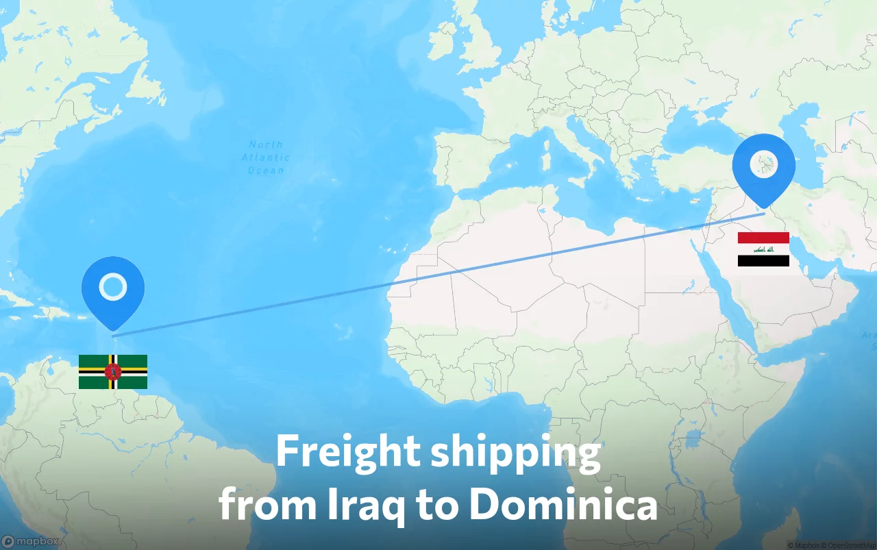 Shipping route from Iraq to Dominica