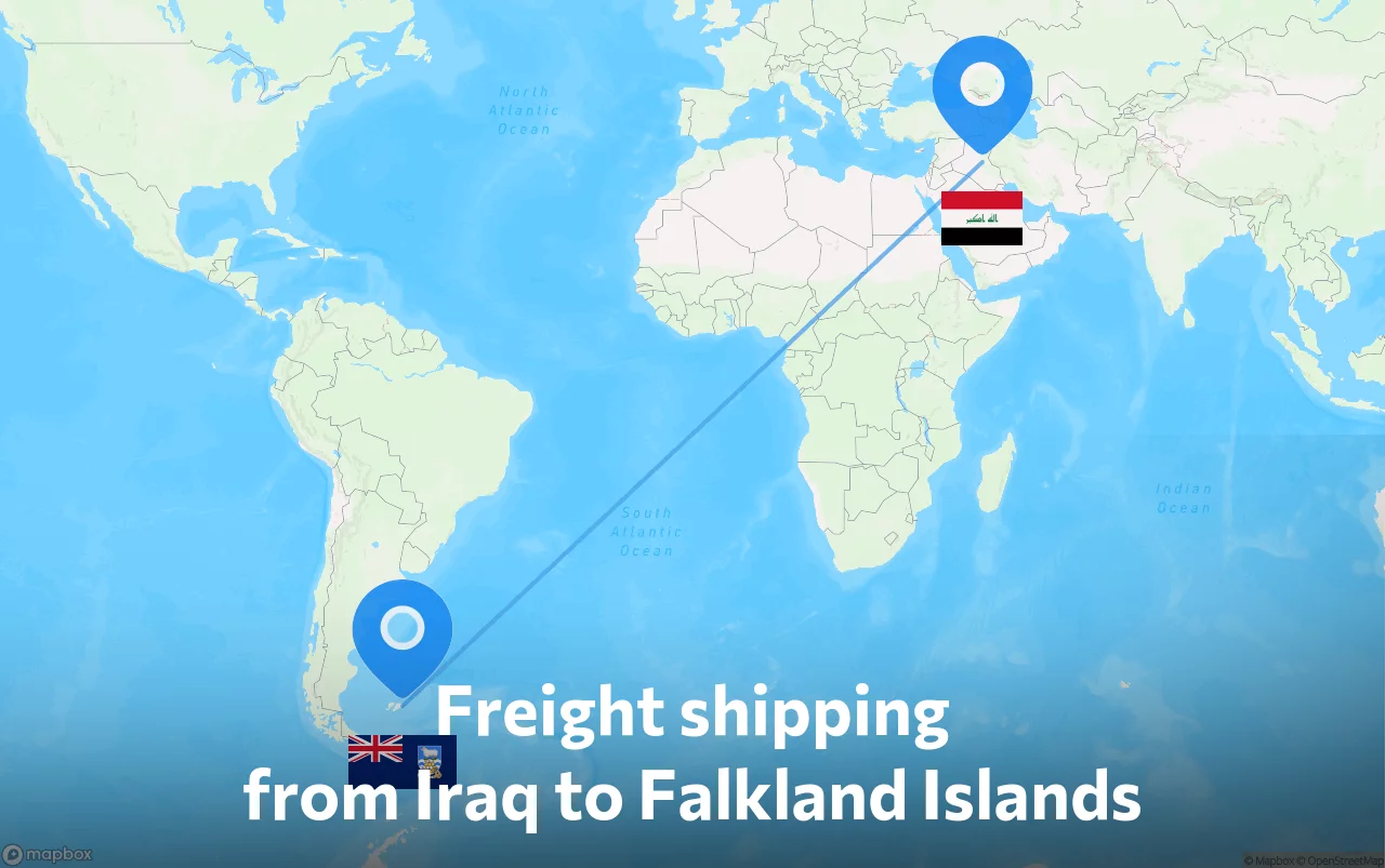 Shipping route from Iraq to Falkland Islands