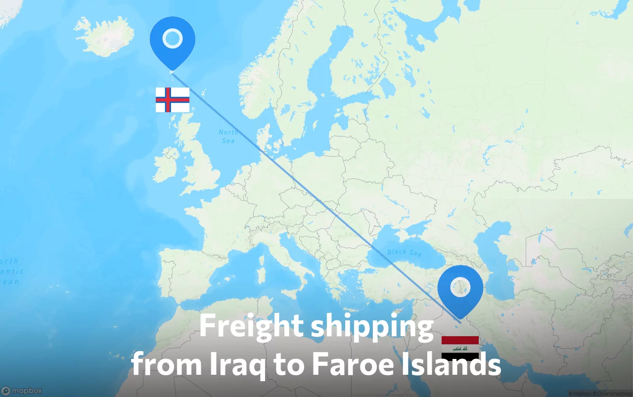 Shipping route from Iraq to Faroe Islands