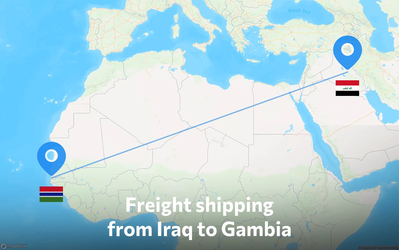 Shipping route from Iraq to Gambia