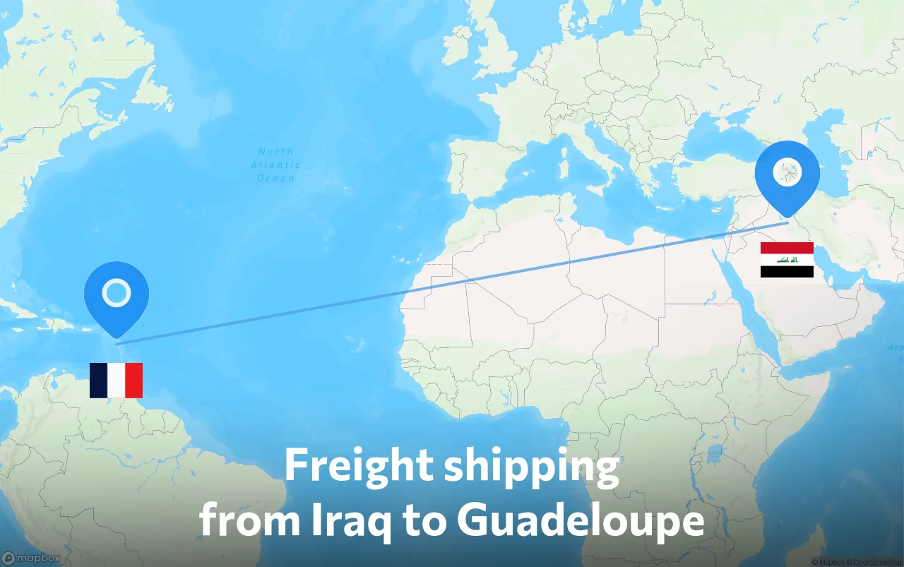 Shipping route from Iraq to Guadeloupe