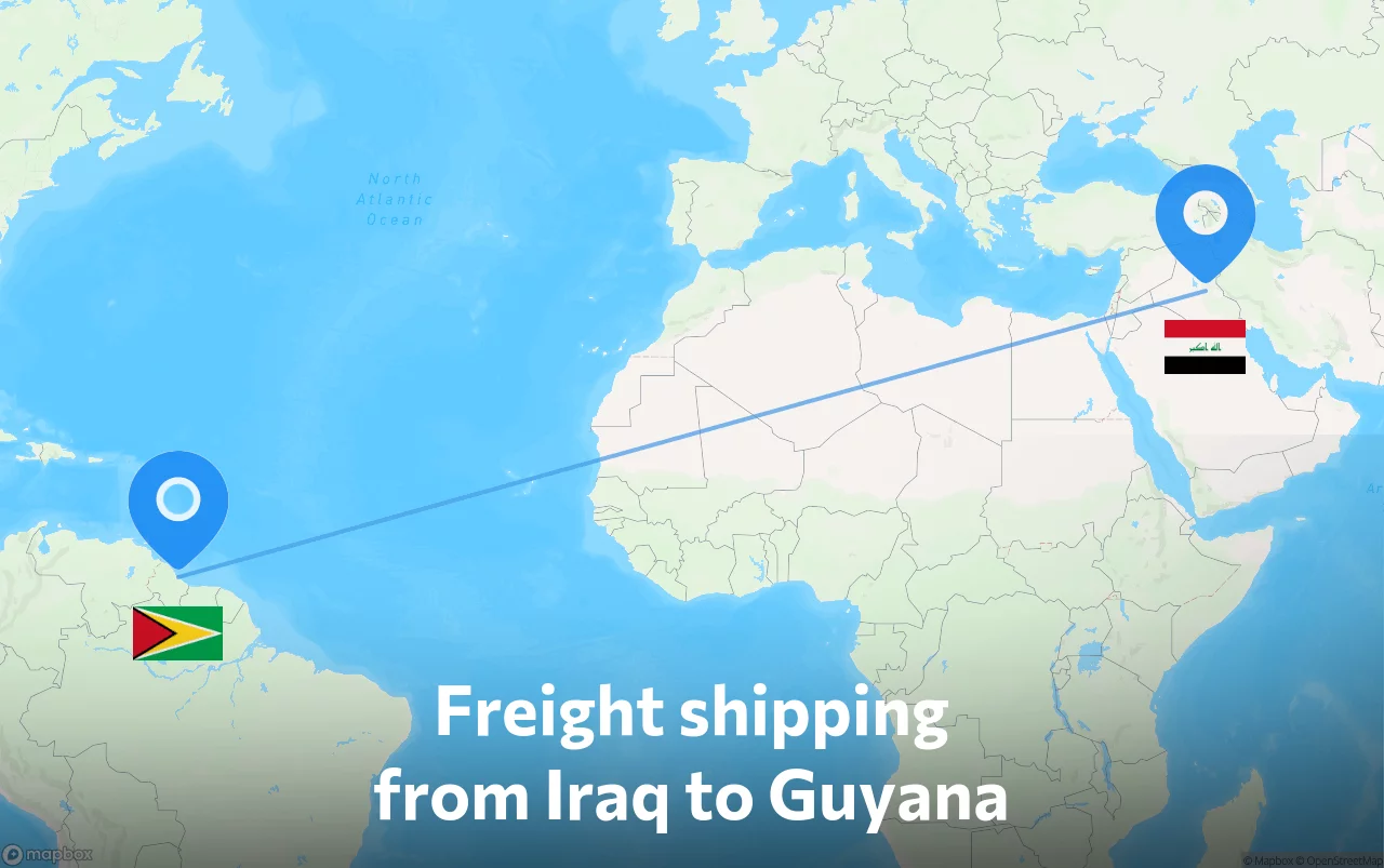 Shipping route from Iraq to Guyana