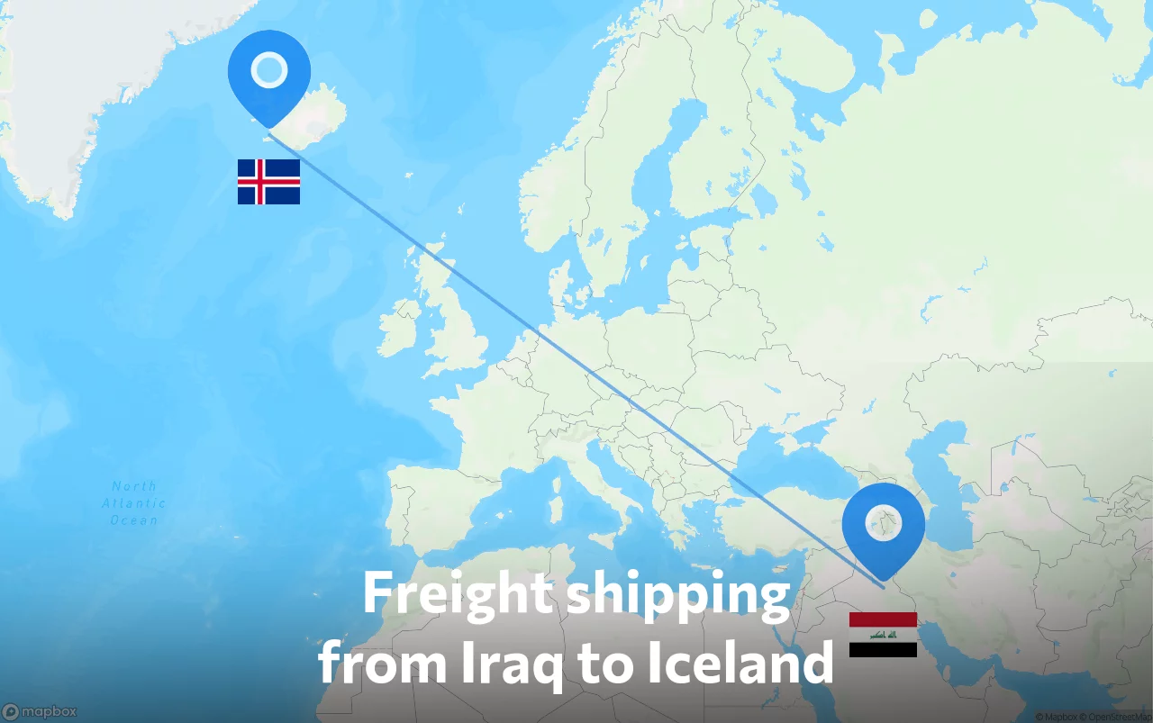 Shipping route from Iraq to Iceland