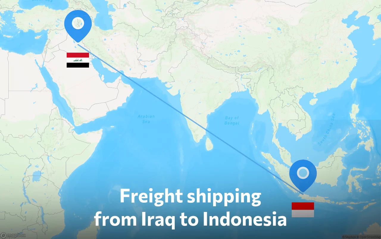 Shipping route from Iraq to Indonesia
