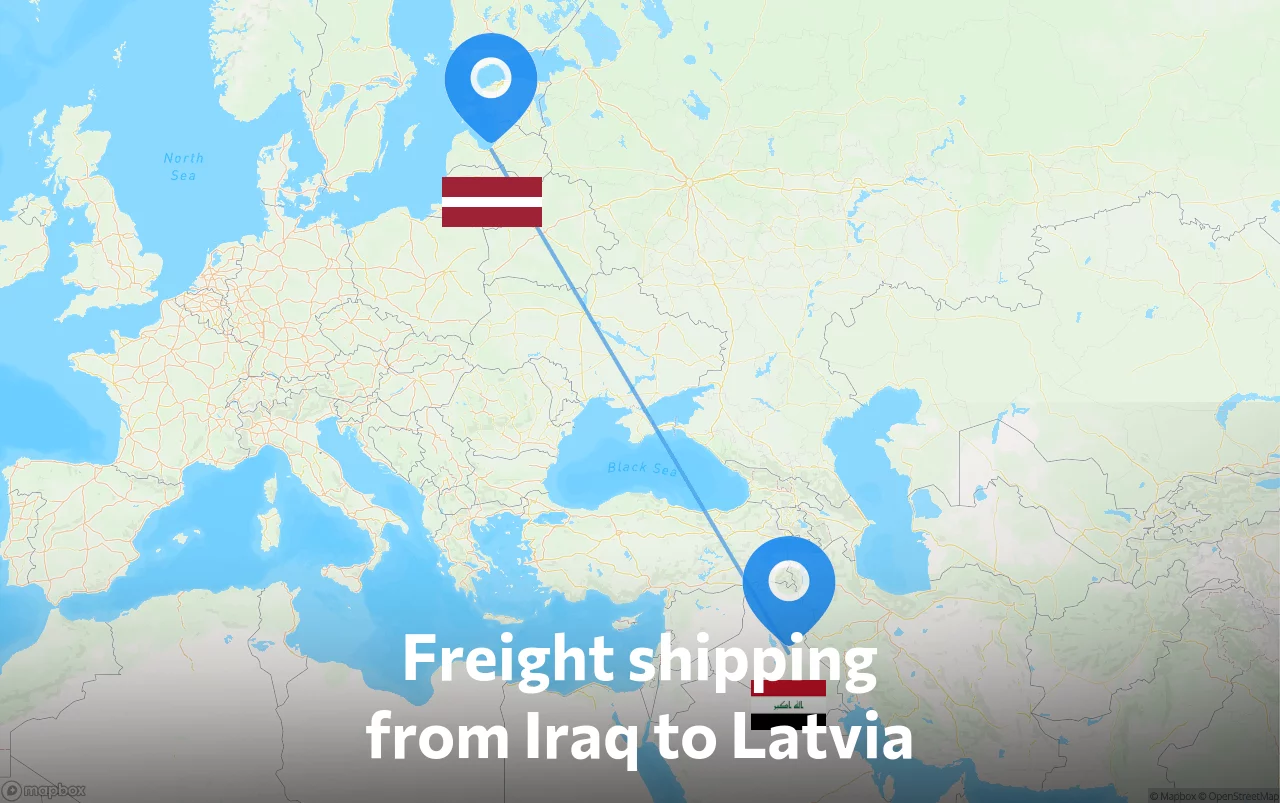 Shipping route from Iraq to Latvia